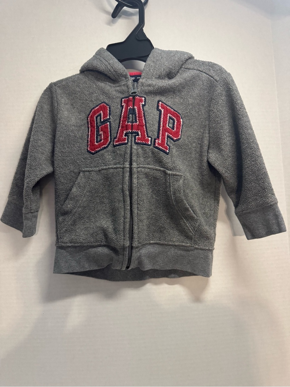 GAP Gray Hooded Zip Sweatshirt with Red Logo